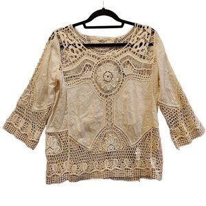 Coco + Jameson Cream top womens S Crochet Lace Lagan Look Boho cover up Beachy